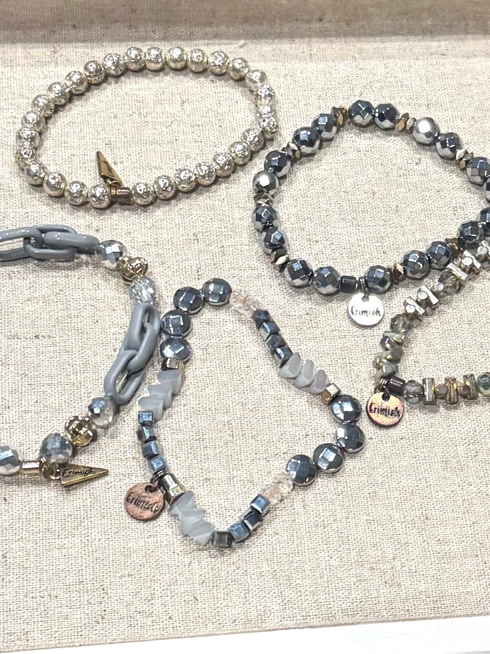 Erimish Silver and Gray Mixed Bead Stretch Bracelet Set